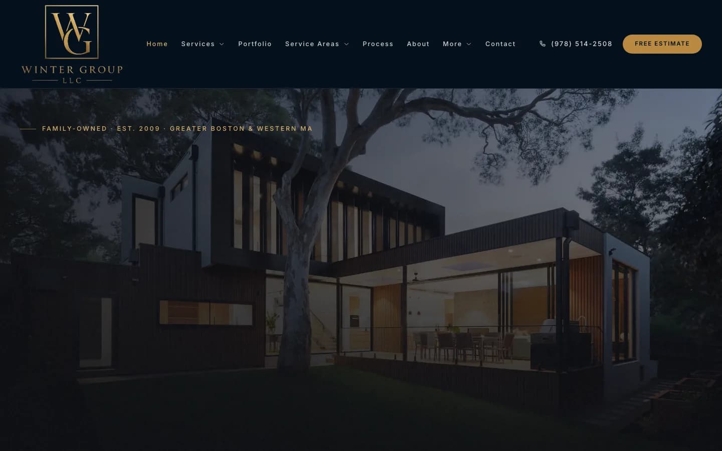Winter Group website homepage featuring a modern custom home