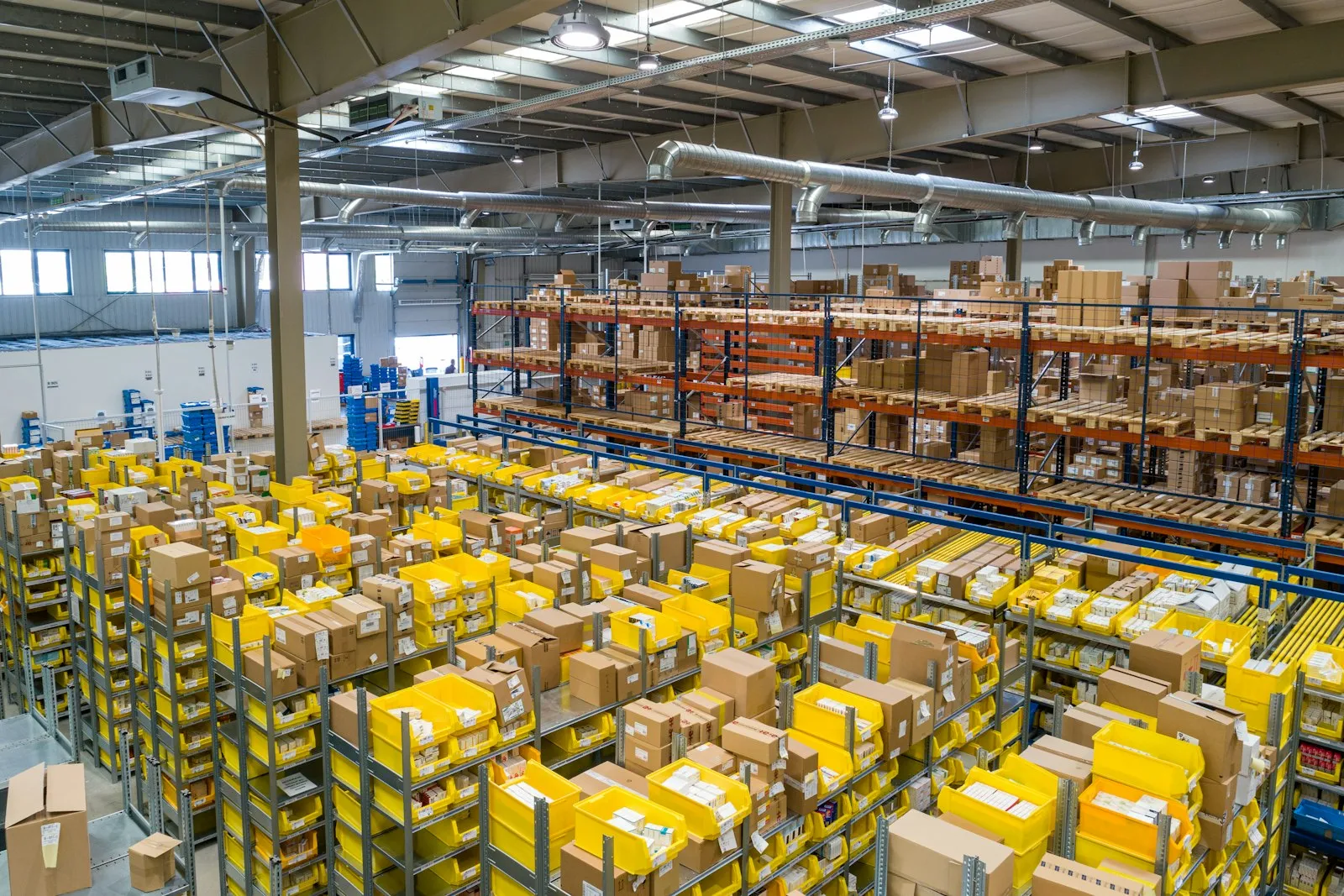 Warehouse aisle with pallet racking used in wholesale and distribution operations